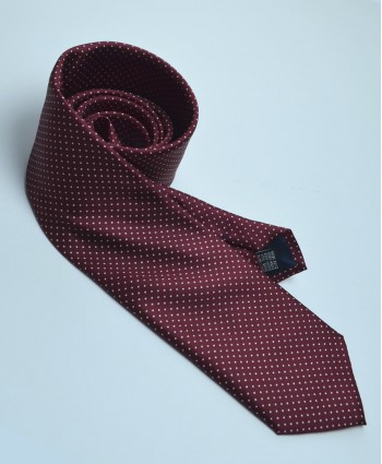 Fine Silk Spotted Tie with White Pin Dots on Wine Red